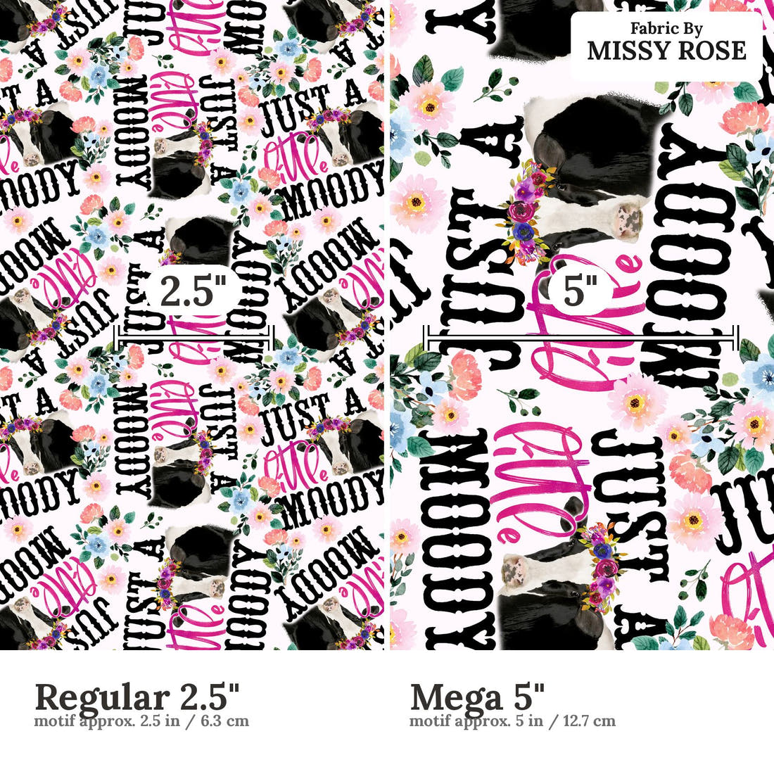Design 526 Moody Fabric size comparison - print scale | Fabric by Missy Rose