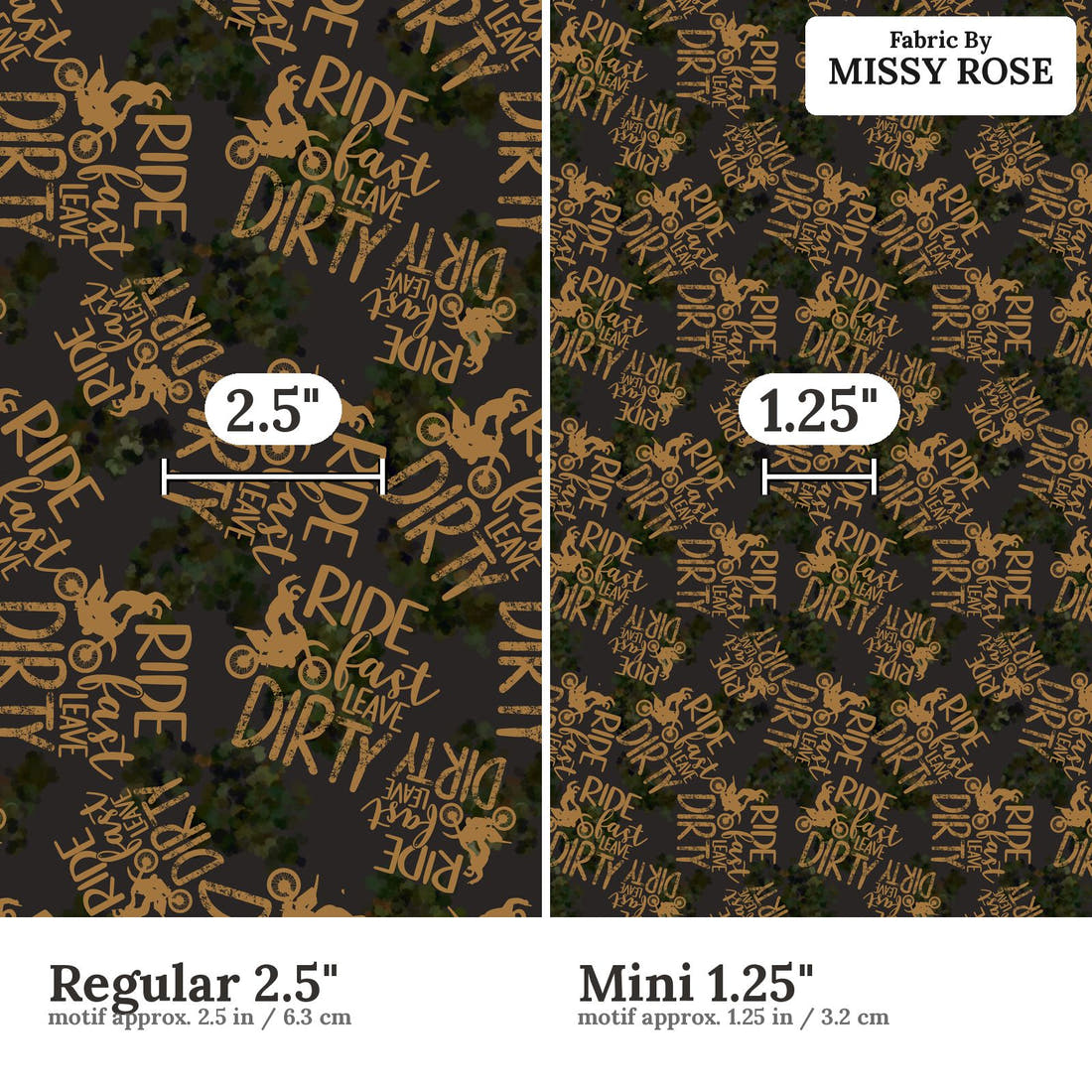 Design 527 Motocross Fabric size comparison - print scale | Fabric by Missy Rose