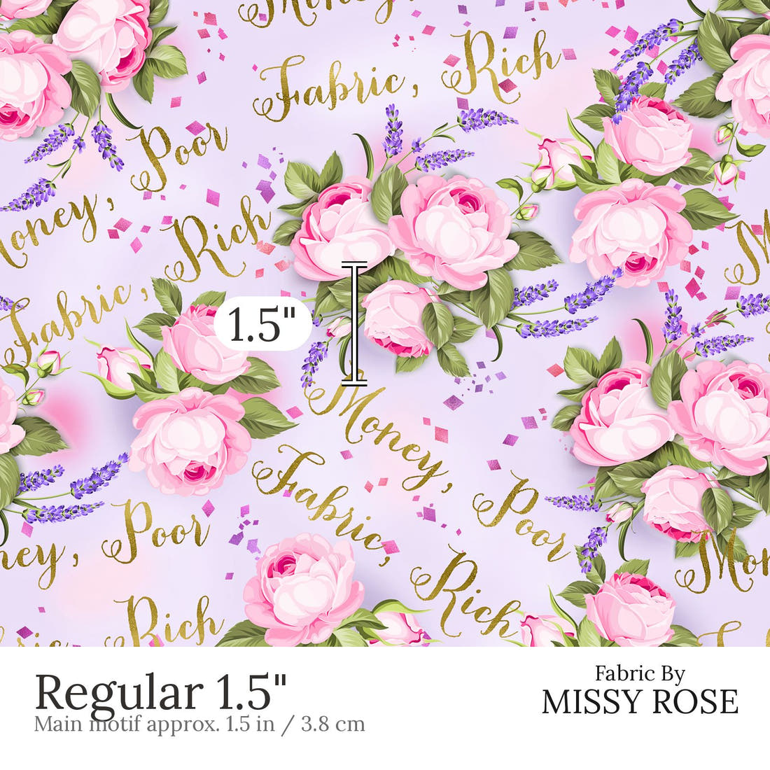 Design 528 Fabric Rich Fabric Regular 1.5 inch print scale guide | Fabric by Missy Rose