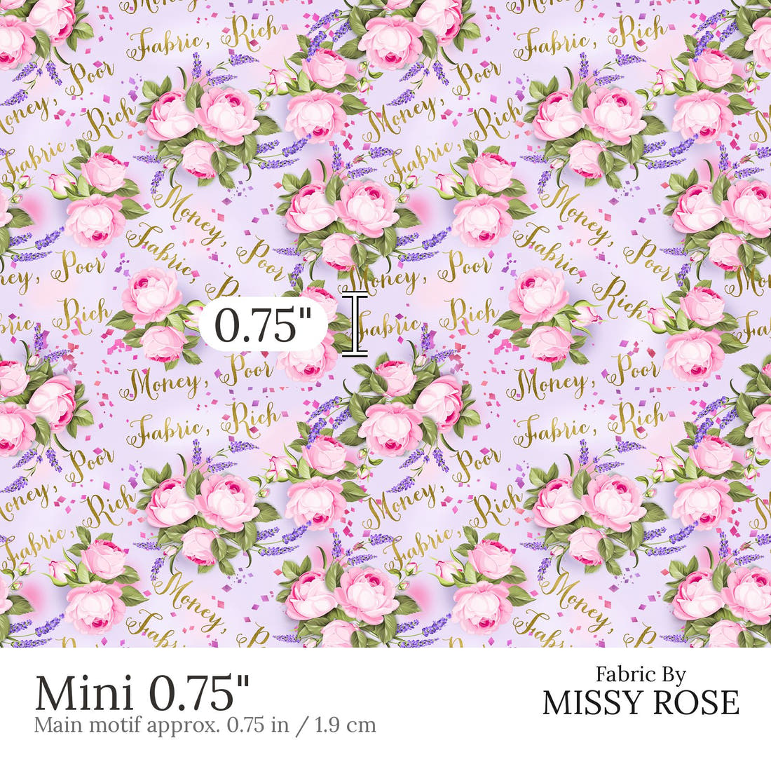Design 528 Fabric Rich Fabric Mini 0.75 inch print scale guide | Fabric by Missy Rose