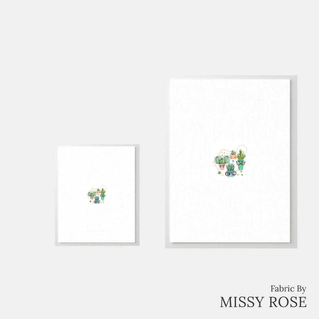 Design 529 White Cactus Panel – universal and adult panel sizes side by side | Fabric by Missy Rose