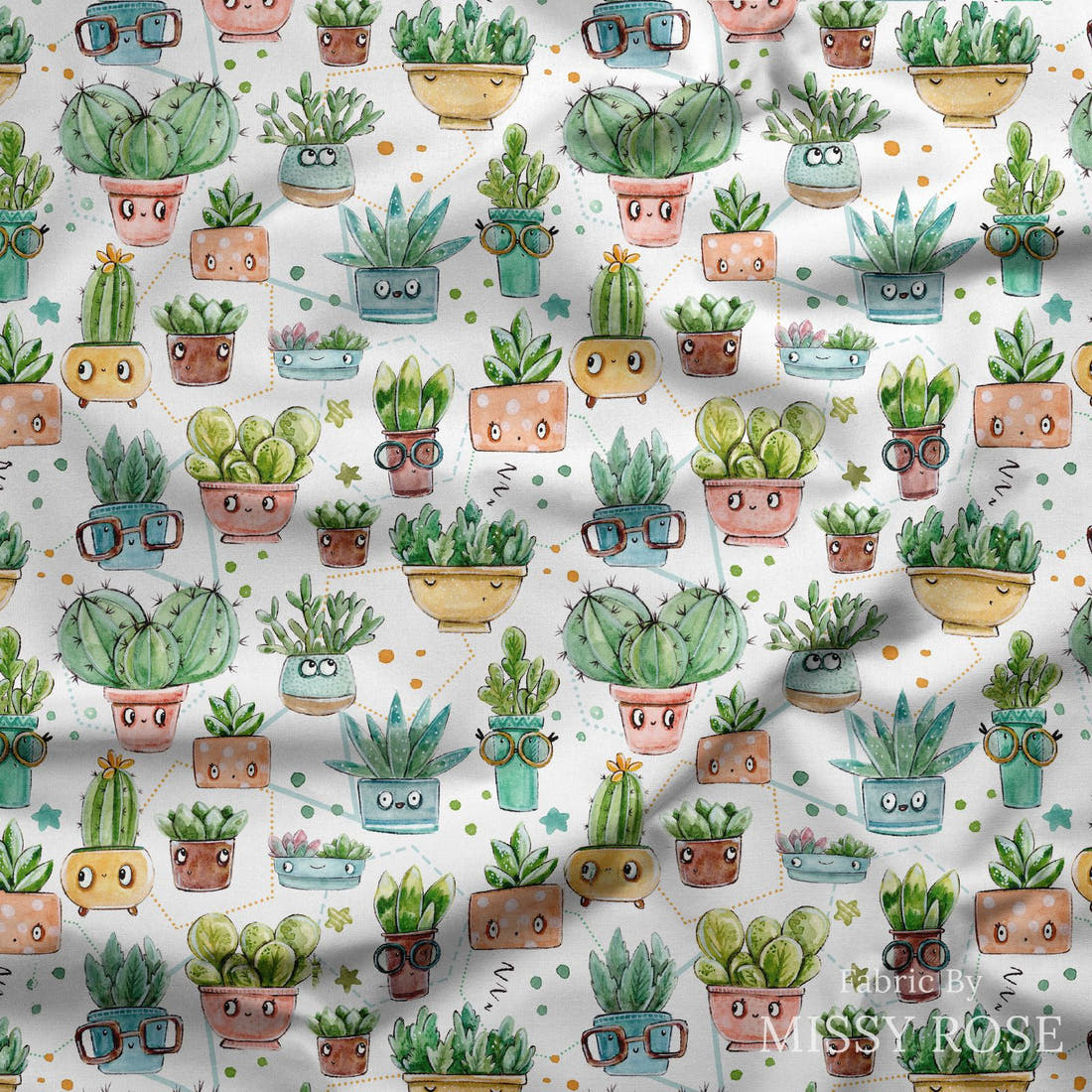 Design 529 White Cactus Fabric draped fabric mockup – custom printed fabric by the metre | Fabric by Missy Rose