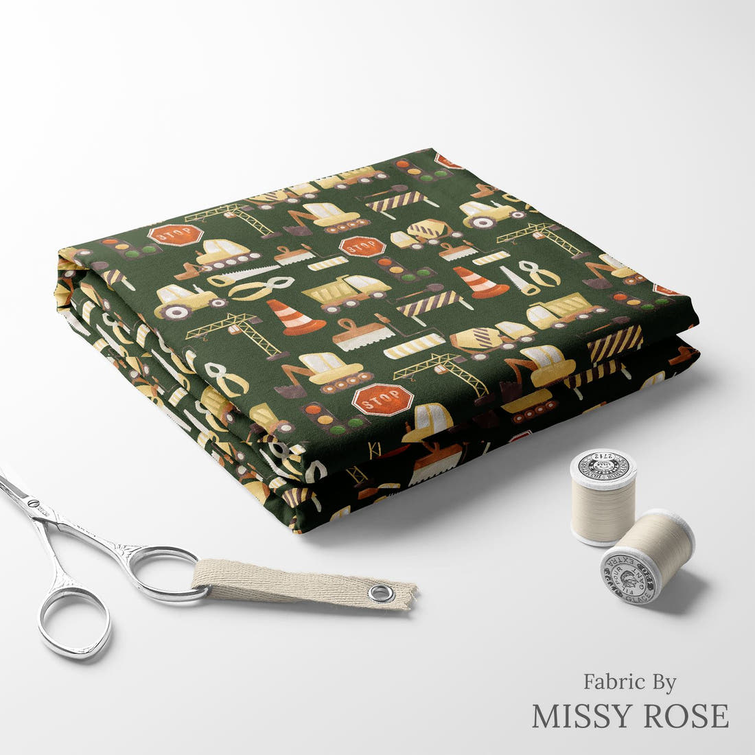 Design 53 Building Fabric folded fabric stack with matching thread – pre-order fabric Australia | Fabric by Missy Rose