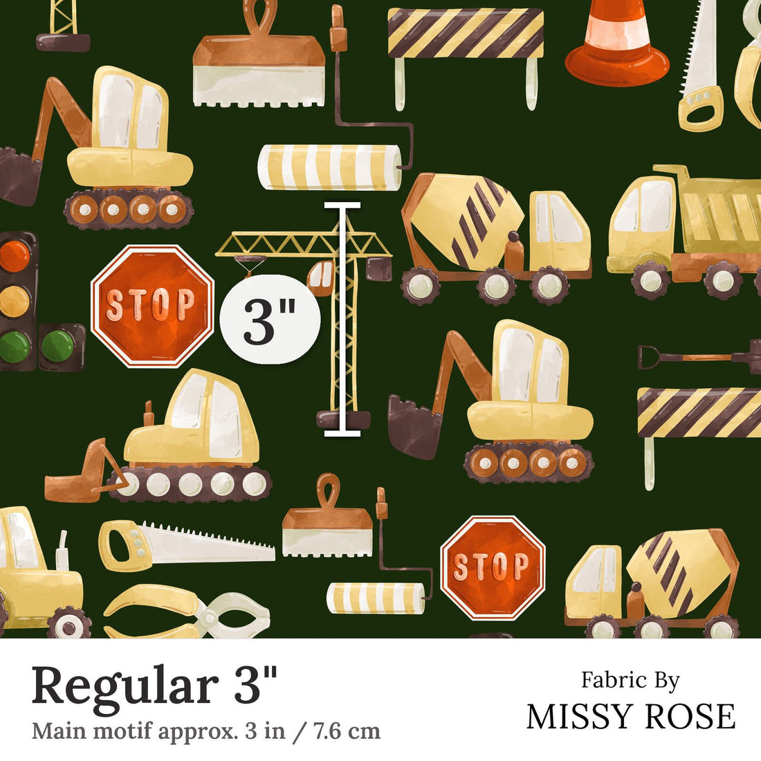 Design 53 Building Fabric Regular 3 inch print scale guide | Fabric by Missy Rose