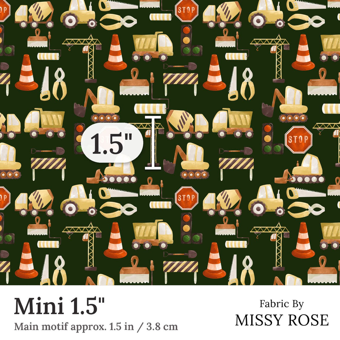 Design 53 Building Fabric Mini 1.5 inch print scale guide | Fabric by Missy Rose