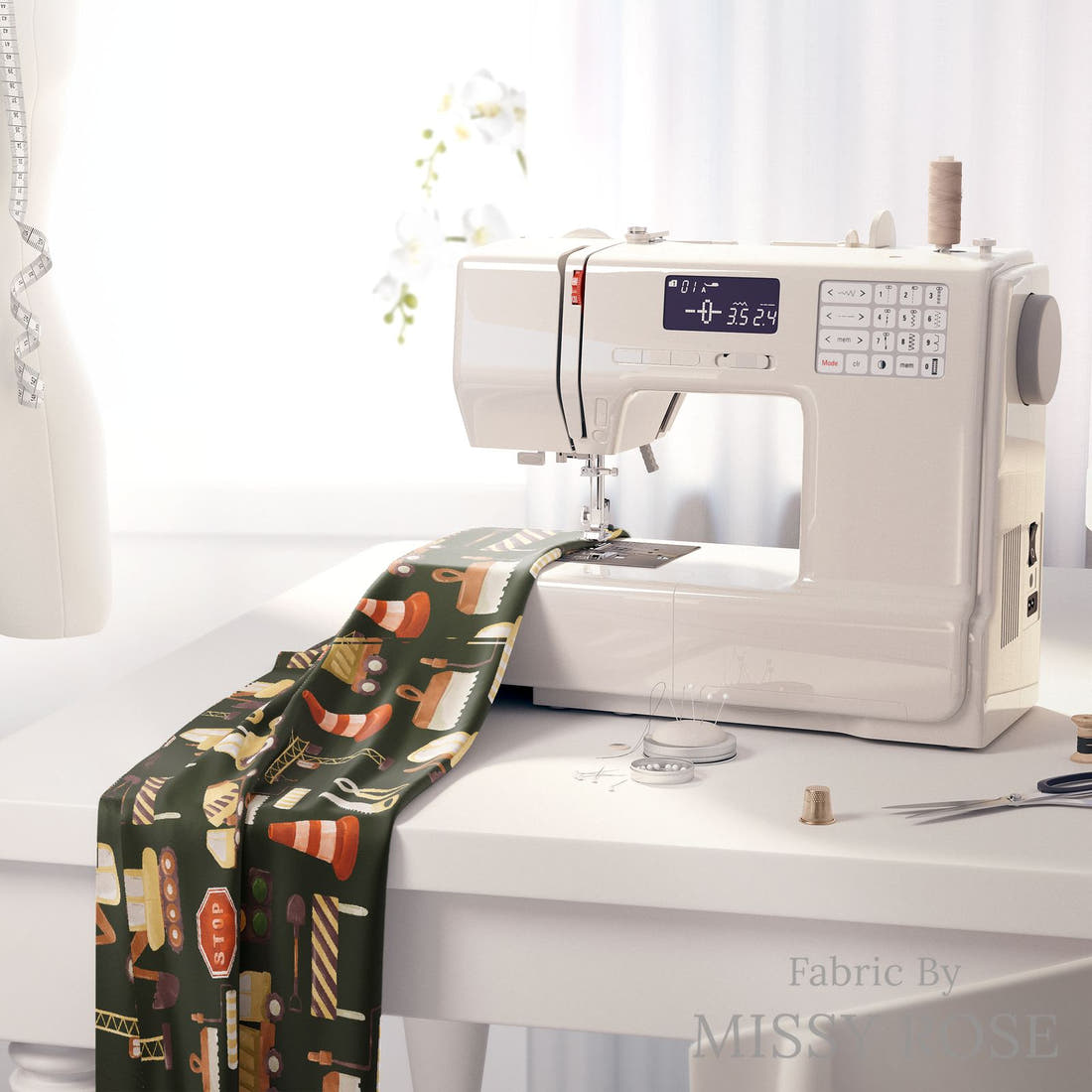 Design 53 Building Fabric on a sewing machine – premium fabric for sewing projects | Fabric by Missy Rose