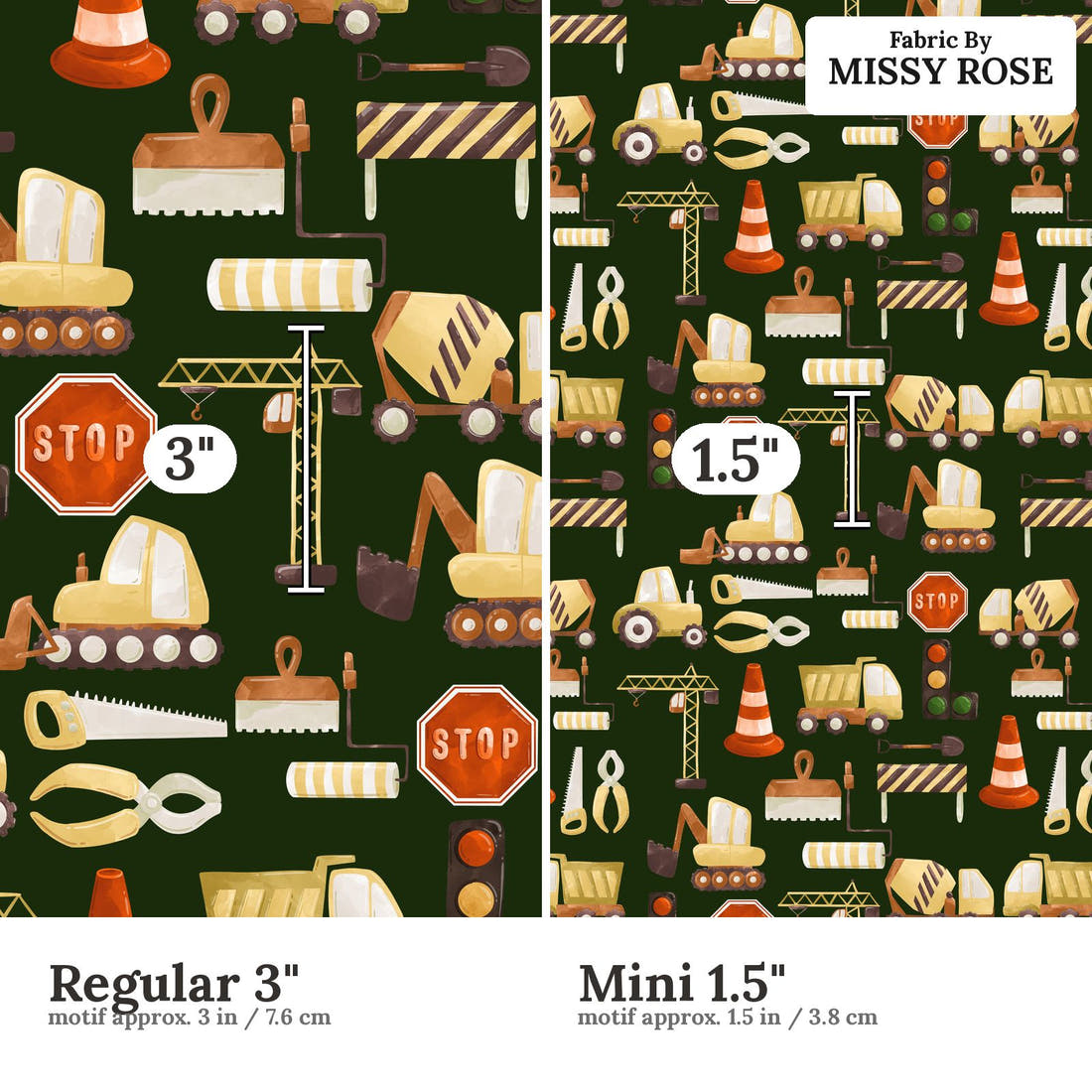 Design 53 Building Fabric size comparison - print scale | Fabric by Missy Rose