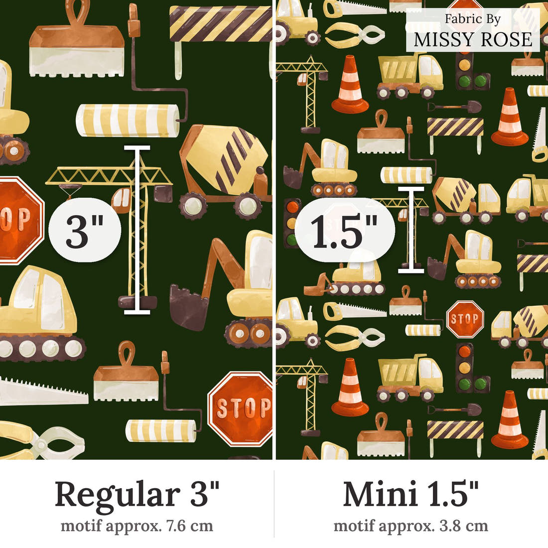 Design 53 Building Fabric Regular 3 inch vs Mini 1.5 inch print scale side by side | Fabric by Missy Rose