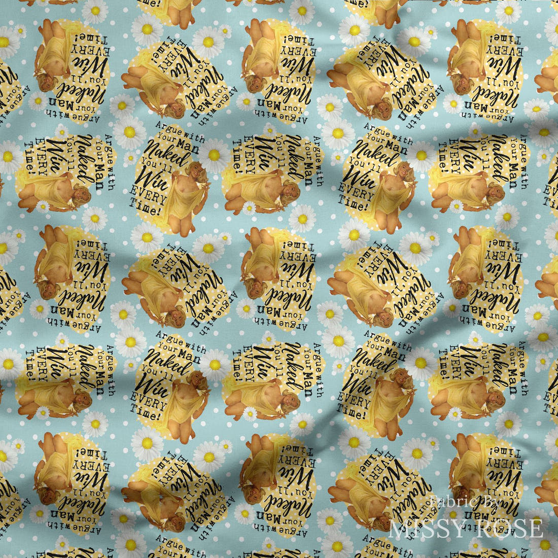 Design 530 Retro Housewife Fabric draped fabric mockup – custom printed fabric by the metre | Fabric by Missy Rose