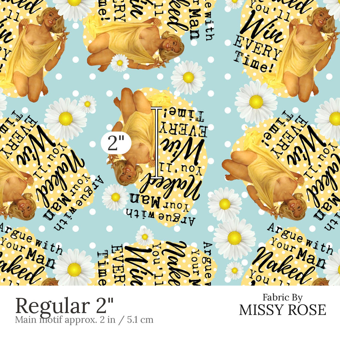 Design 530 Retro Housewife Fabric Regular 2 inch print scale guide | Fabric by Missy Rose