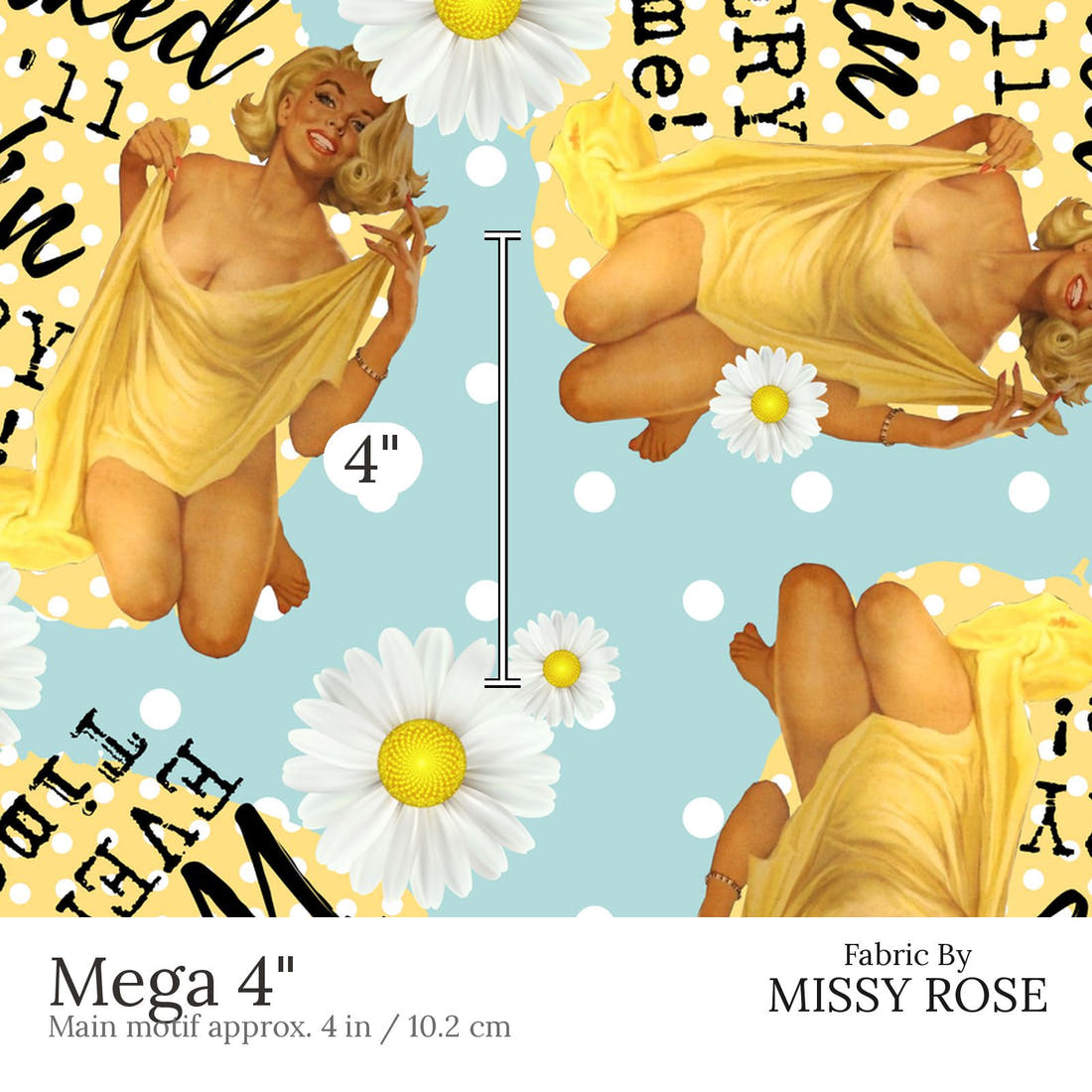 Design 530 Retro Housewife Fabric Mega 4 inch print scale guide | Fabric by Missy Rose
