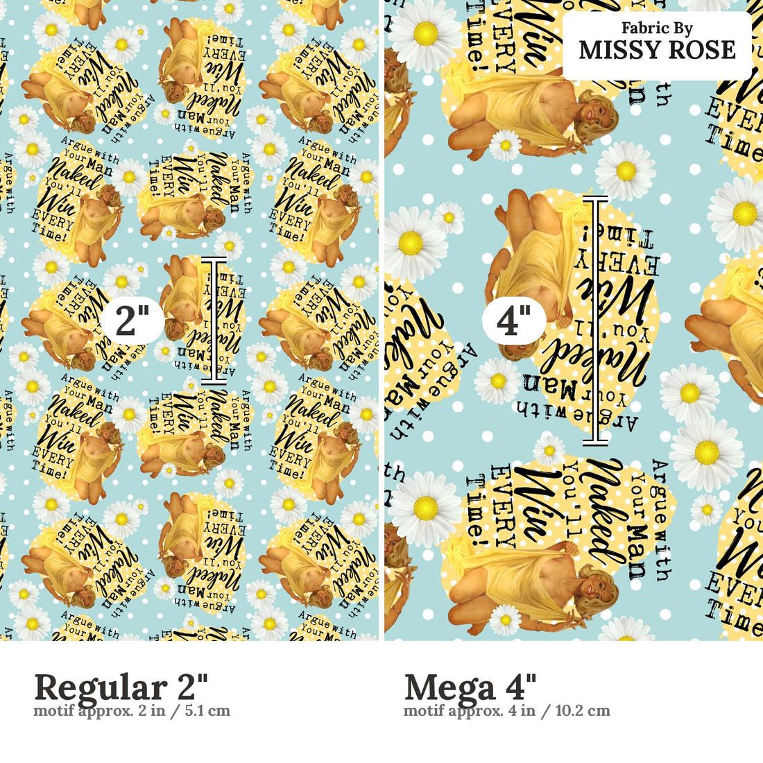 Design 530 Retro Housewife Fabric size comparison - print scale | Fabric by Missy Rose