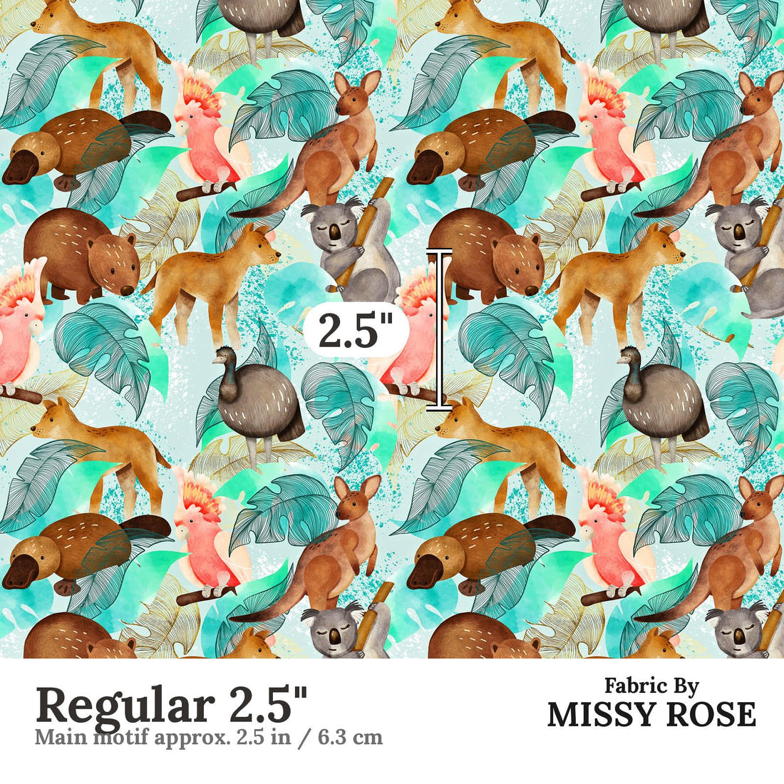 Design 531 Australian Animal Fabric Regular 2.5" - print scale | Fabric by Missy Rose