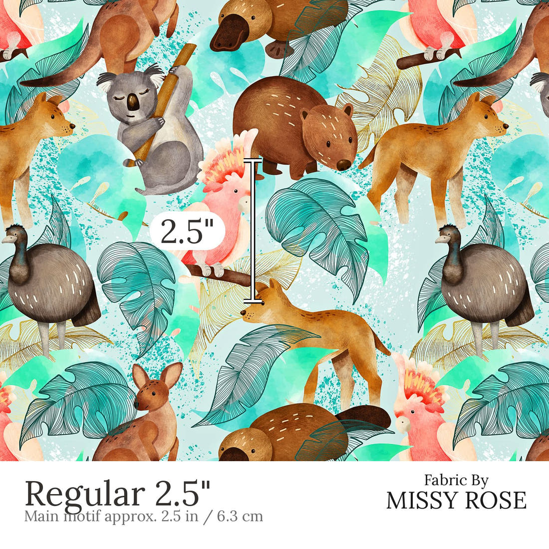Design 531 Australian Animal Fabric Regular 2.5 inch print scale guide | Fabric by Missy Rose