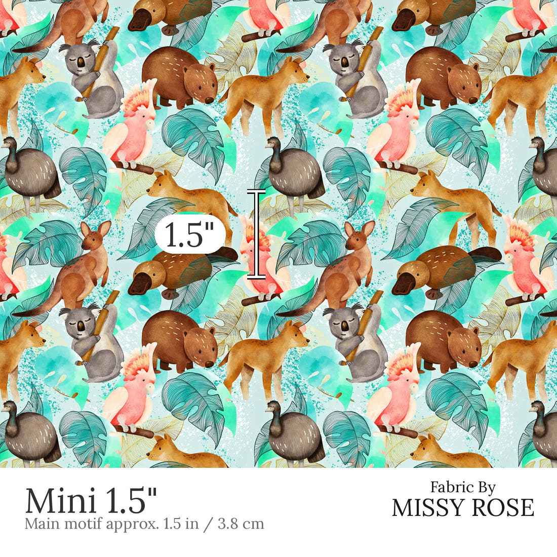 Design 531 Australian Animal Fabric Mini 1.5 inch print scale guide | Fabric by Missy Rose