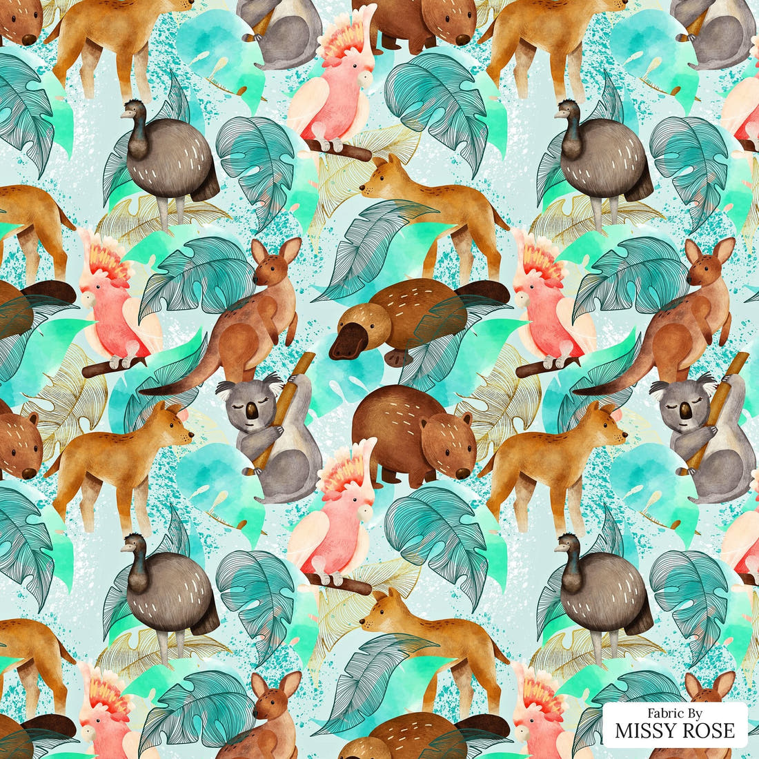 Design 531 Australian Animal Fabric - flat view of the print, zoom in for detail | Fabric by Missy Rose