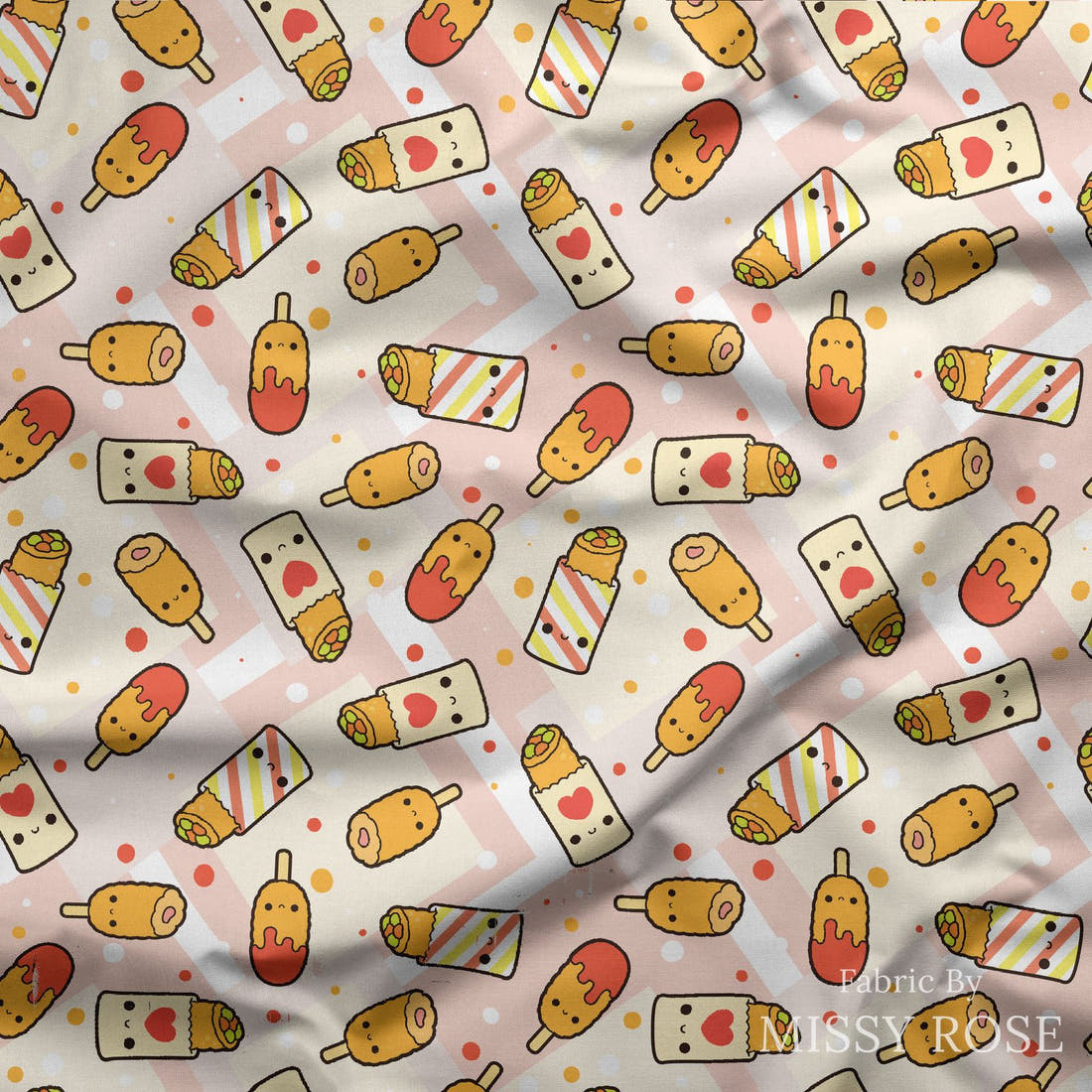 Design 532 Australian Foods Fabric draped fabric mockup – custom printed fabric by the metre | Fabric by Missy Rose