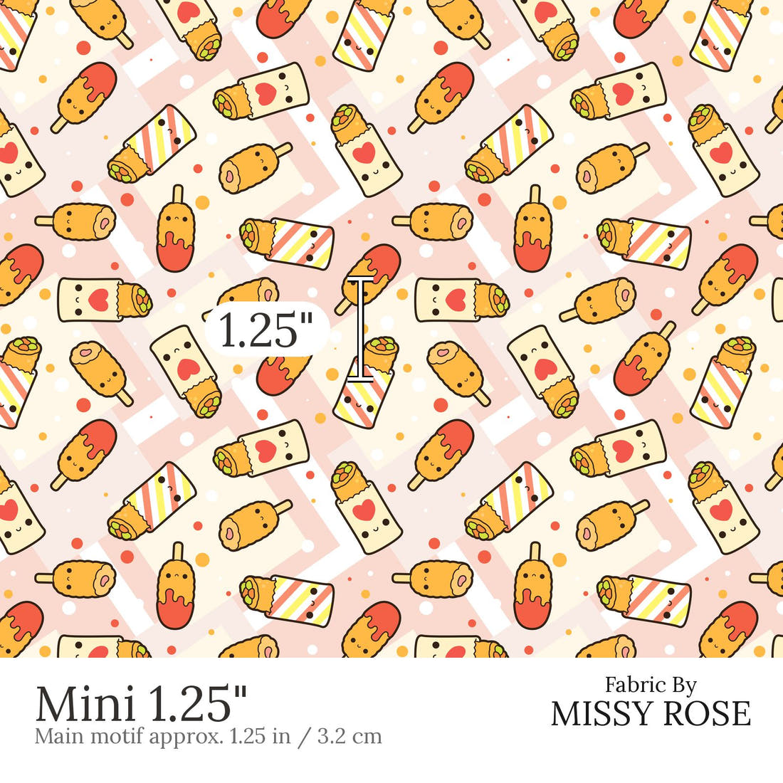 Design 532 Australian Foods Fabric Mini 1.25 inch print scale guide | Fabric by Missy Rose