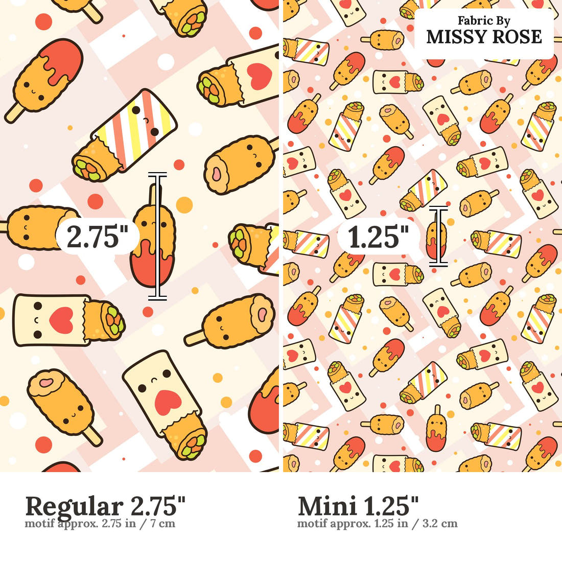 Design 532 Australian Foods Fabric size comparison - print scale | Fabric by Missy Rose
