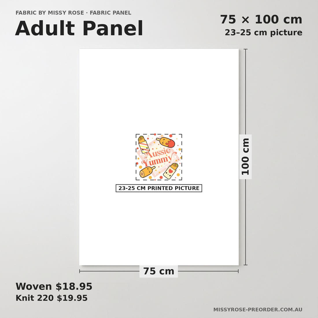 Design 532 Australian Foods Panel adult panel sizing – 23–25 cm printed picture on 75 × 100 cm fabric | Fabric by Missy Rose