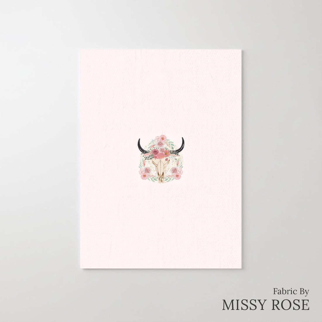 Design 533 Floral Cow Skull Panel – printed fabric panel with centred picture, custom printed to order | Fabric by Missy Rose
