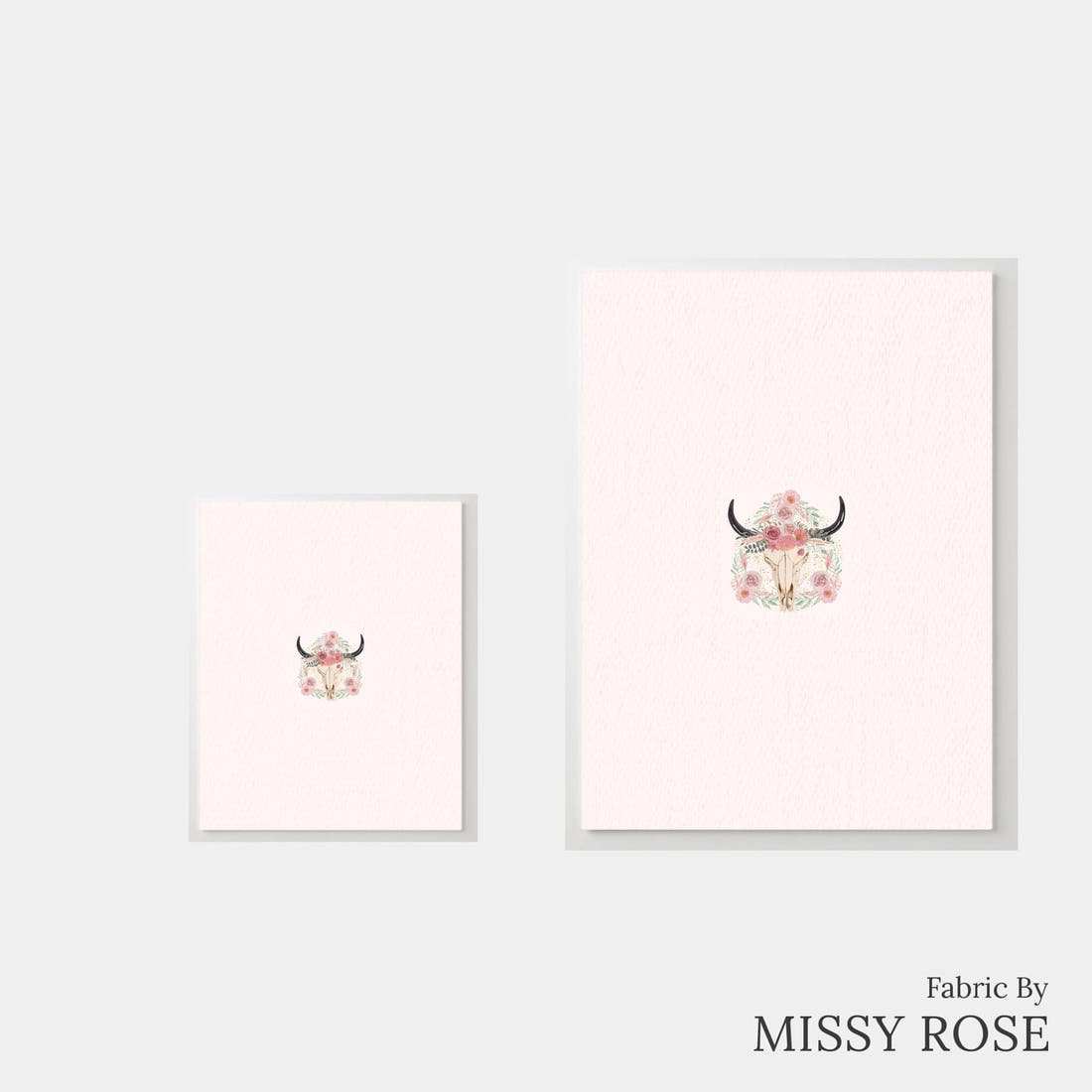 Design 533 Floral Cow Skull Panel – universal and adult panel sizes side by side | Fabric by Missy Rose
