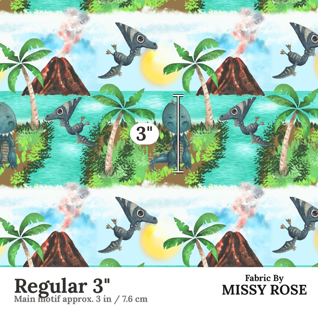 Design 534 Dinosaur Island Fabric Regular 3" - print scale | Fabric by Missy Rose