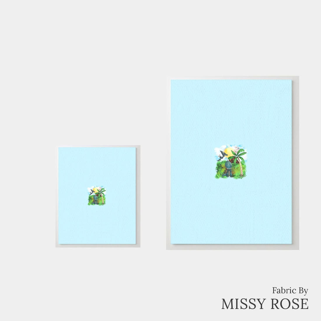 Design 534 Dinosaur Island Panel – universal and adult panel sizes side by side | Fabric by Missy Rose