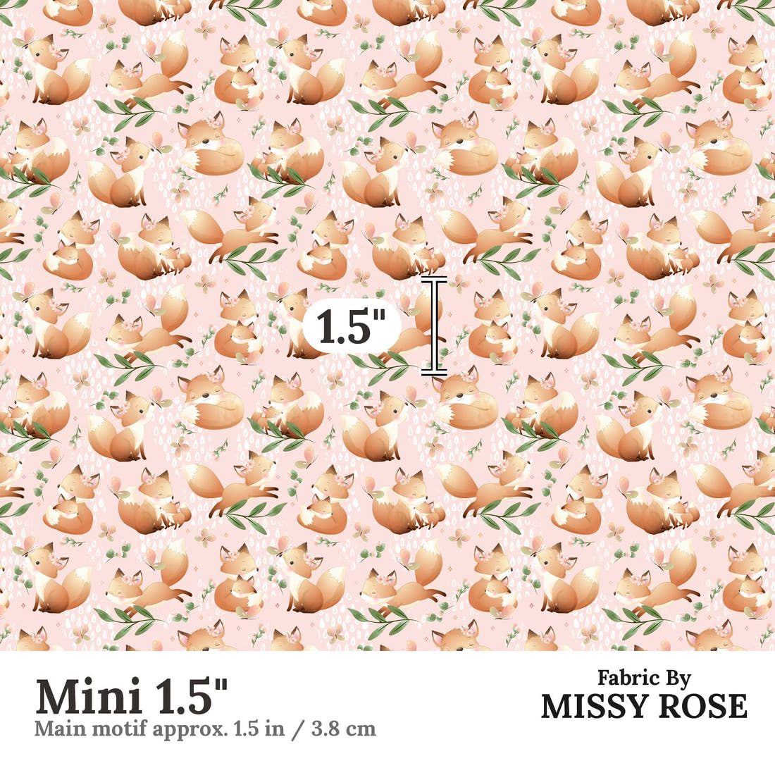 Design 535 Pink Fox Fabric Mini 1.5" - print scale | Fabric by Missy Rose