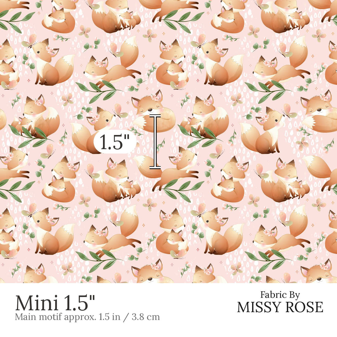 Design 535 Pink Fox Fabric Mini 1.5 inch print scale guide | Fabric by Missy Rose