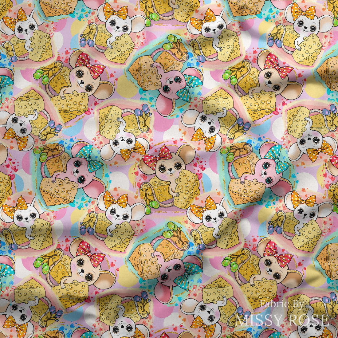 Design 537 Mouse Fabric draped fabric mockup – custom printed fabric by the metre | Fabric by Missy Rose