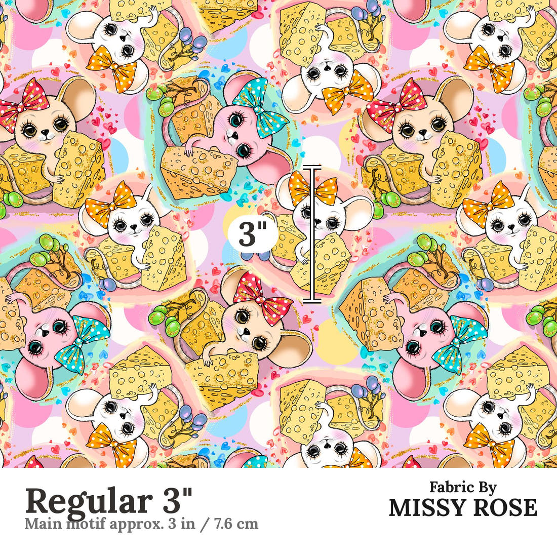 Design 537 Mouse Fabric Regular 3" - print scale | Fabric by Missy Rose
