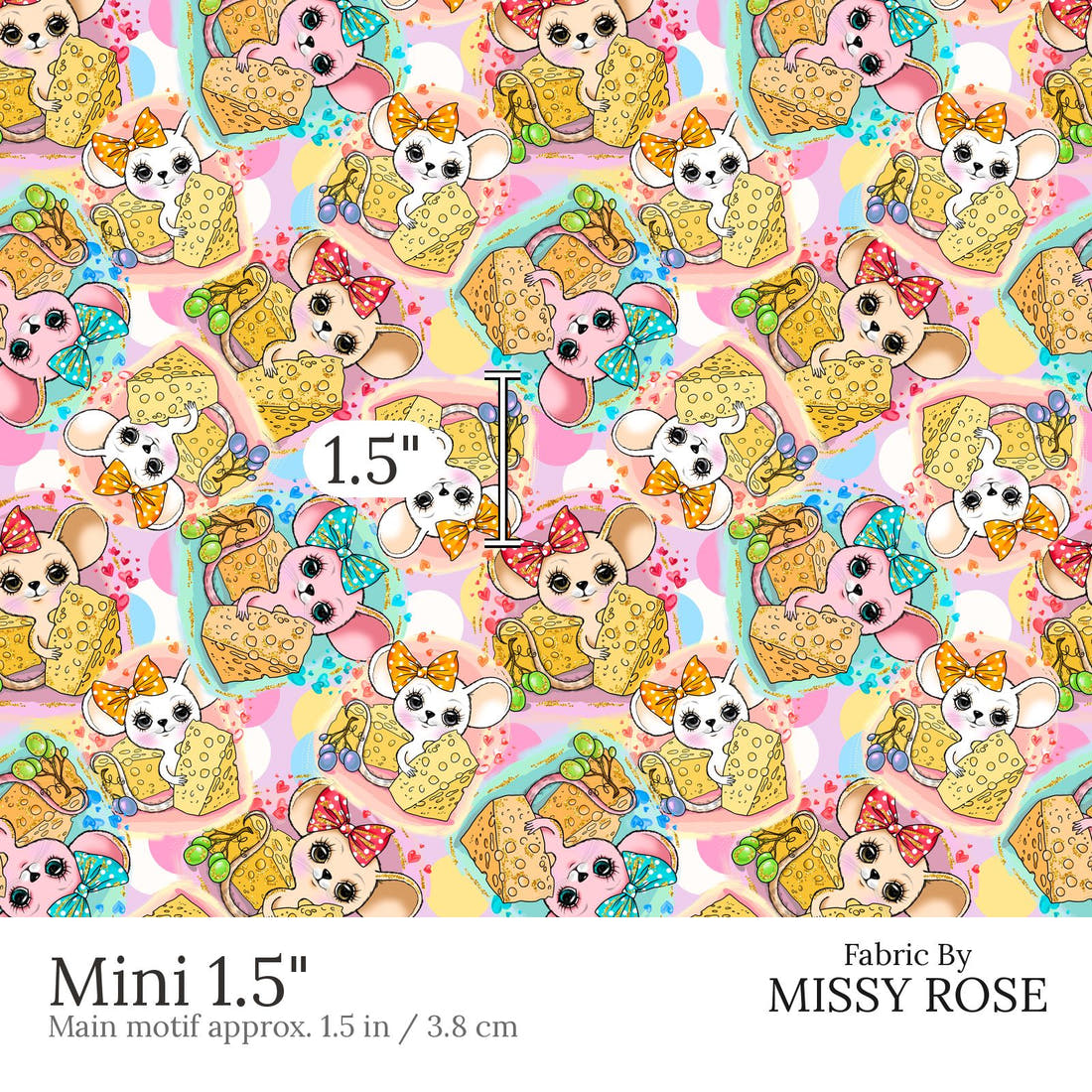 Design 537 Mouse Fabric Mini 1.5 inch print scale guide | Fabric by Missy Rose