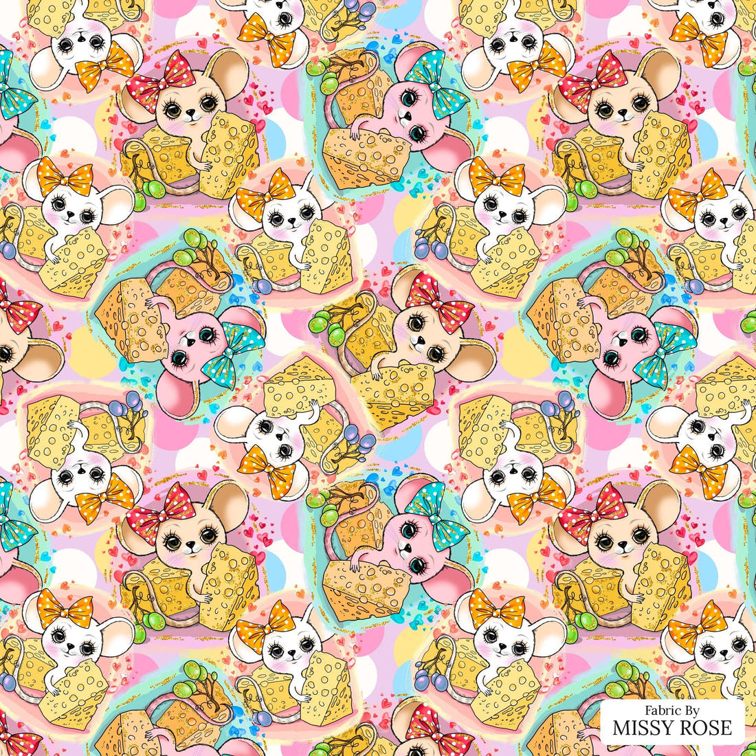 Design 537 Mouse Fabric - flat view of the print, zoom in for detail | Fabric by Missy Rose