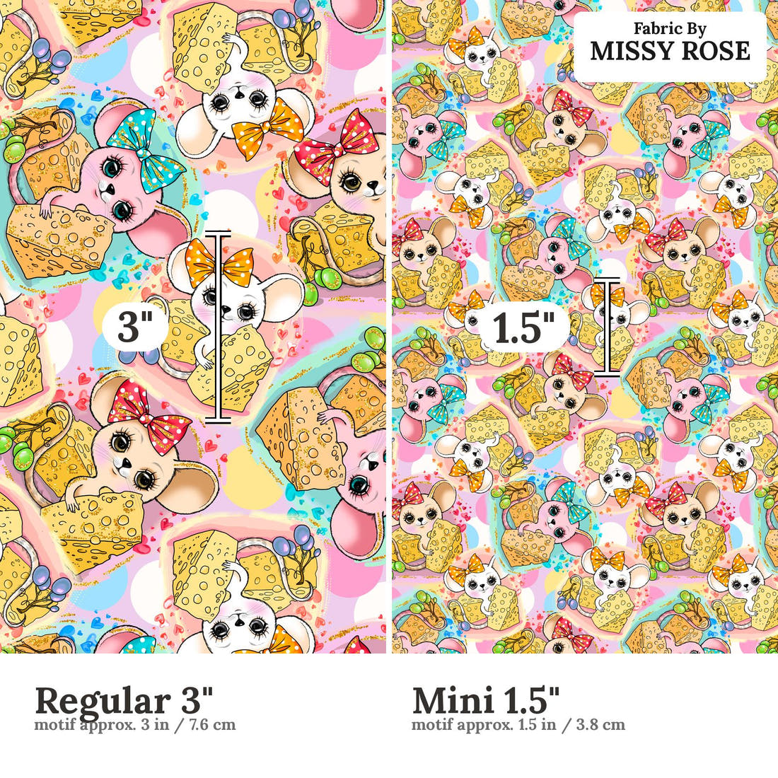 Design 537 Mouse Fabric size comparison - print scale | Fabric by Missy Rose