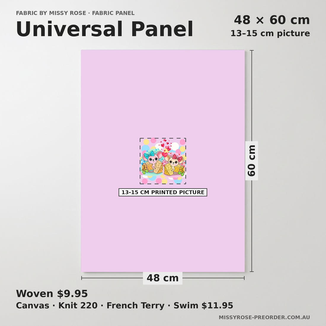 Design 537 Mouse Panel universal panel sizing – 13–15 cm printed picture on 48 × 60 cm fabric | Fabric by Missy Rose