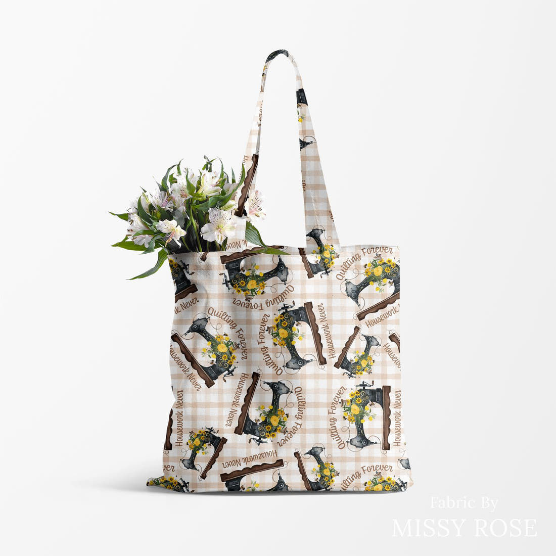 Design 538 Quilting Fabric made up as a tote bag – see how the print looks made up | Fabric by Missy Rose