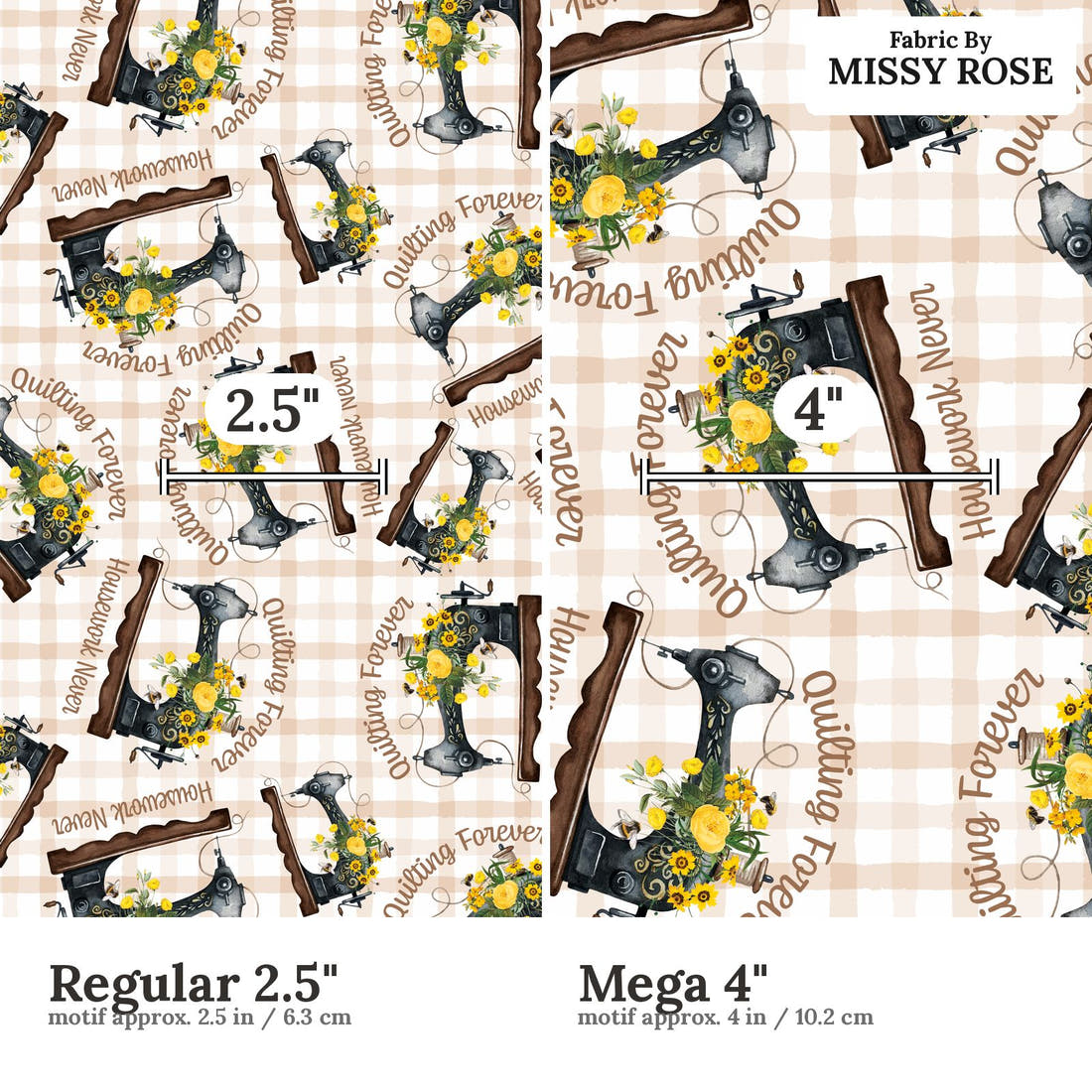 Design 538 Quilting Fabric size comparison - print scale | Fabric by Missy Rose