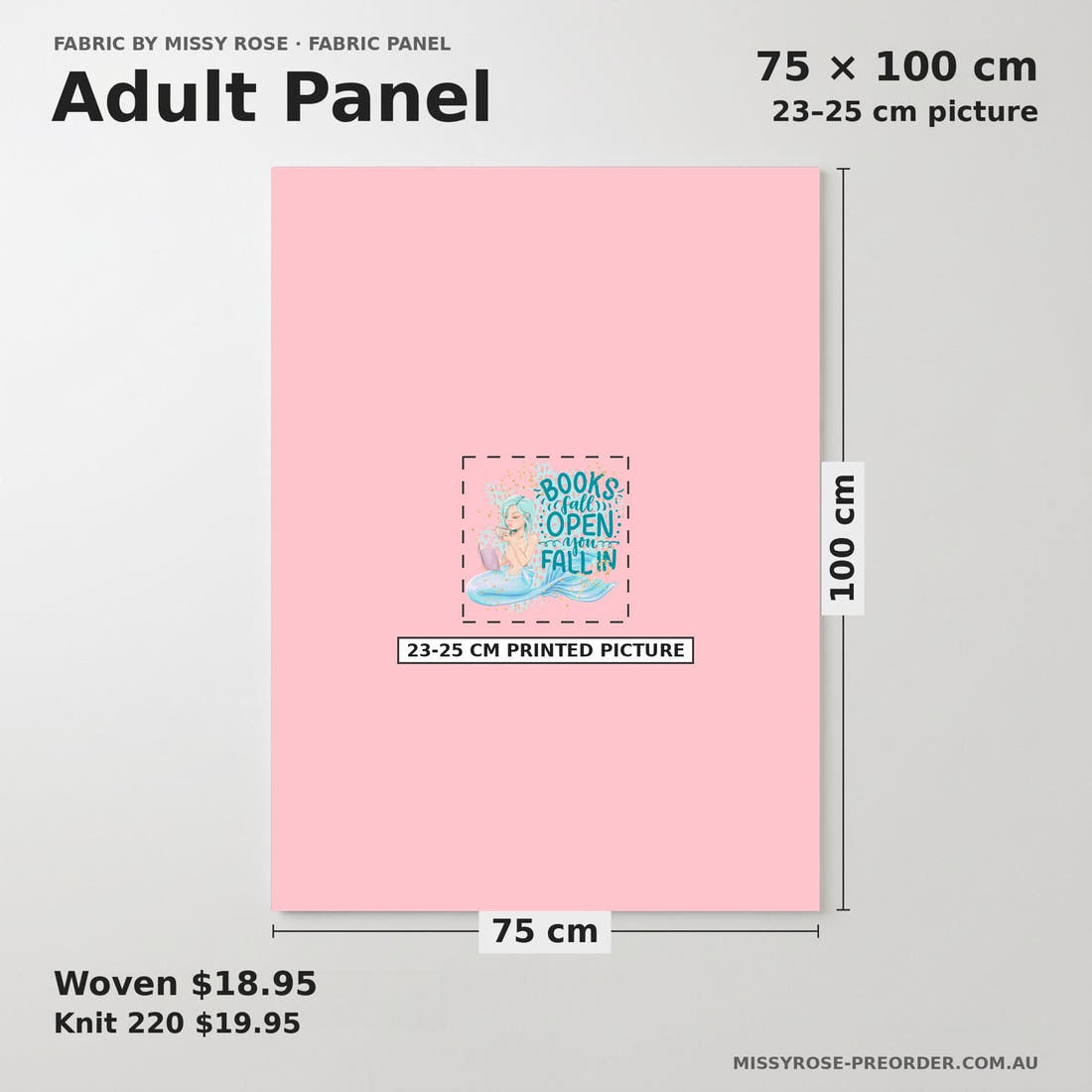 Design 539 Reading Mermaid Panel adult panel sizing – 23–25 cm printed picture on 75 × 100 cm fabric | Fabric by Missy Rose