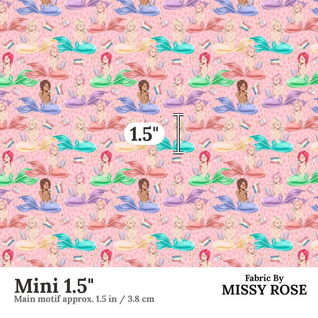 Design 539 Reading Mermaid Fabric Mini 1.5" - print scale | Fabric by Missy Rose