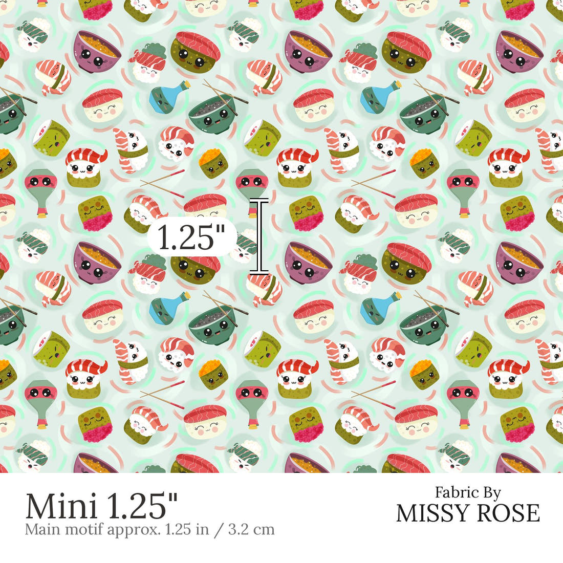 Design 540 Sushi Fabric Mini 1.25 inch print scale guide | Fabric by Missy Rose
