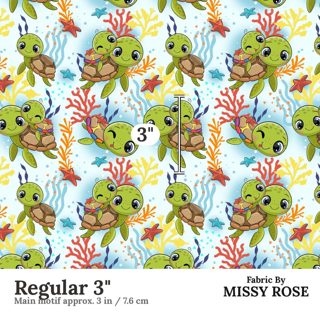 Design 541 Turtle Fabric Regular 3" - print scale | Fabric by Missy Rose