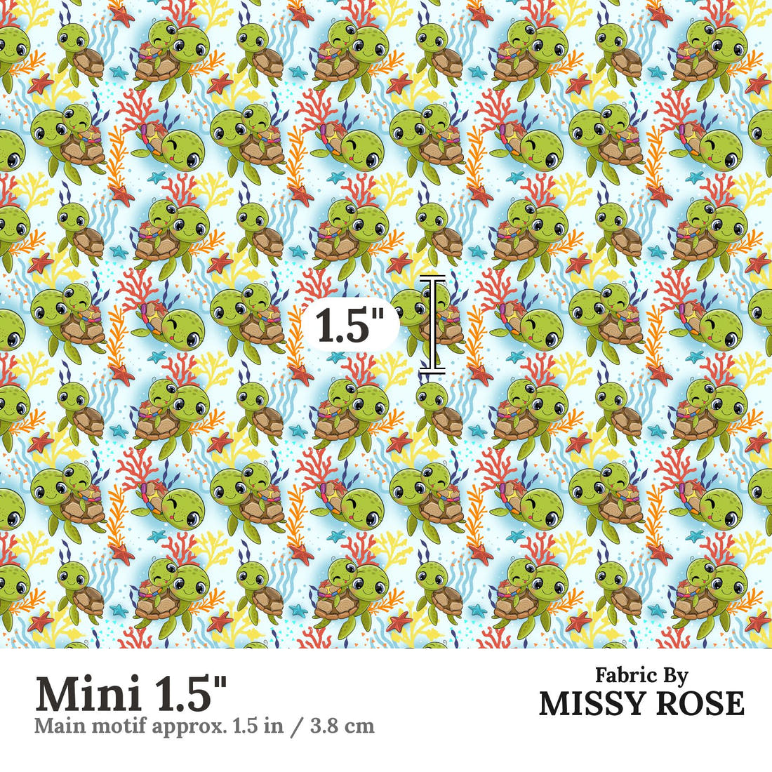 Design 541 Turtle Fabric Mini 1.5" - print scale | Fabric by Missy Rose