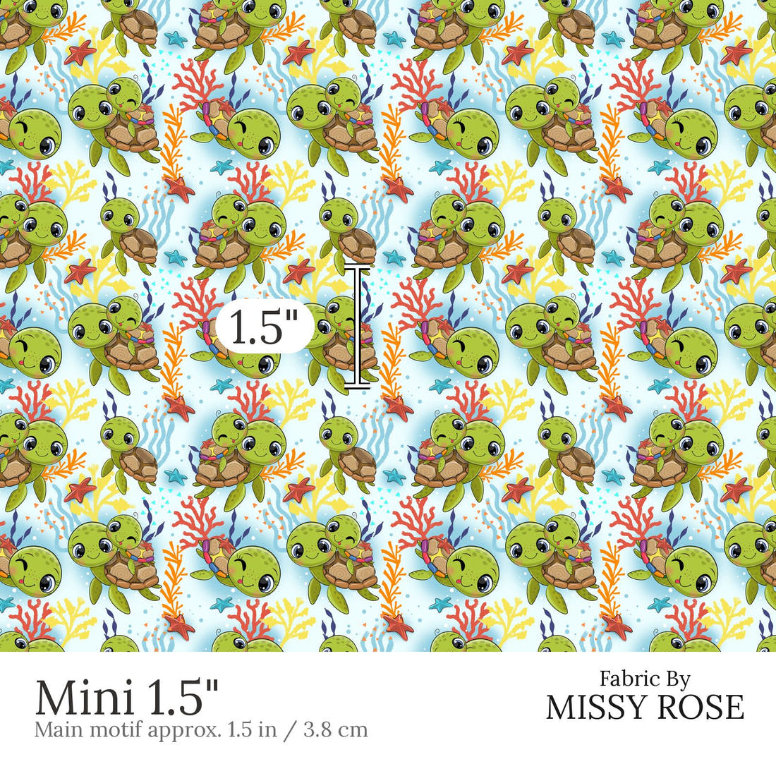 Design 541 Turtle Fabric Mini 1.5 inch print scale guide | Fabric by Missy Rose