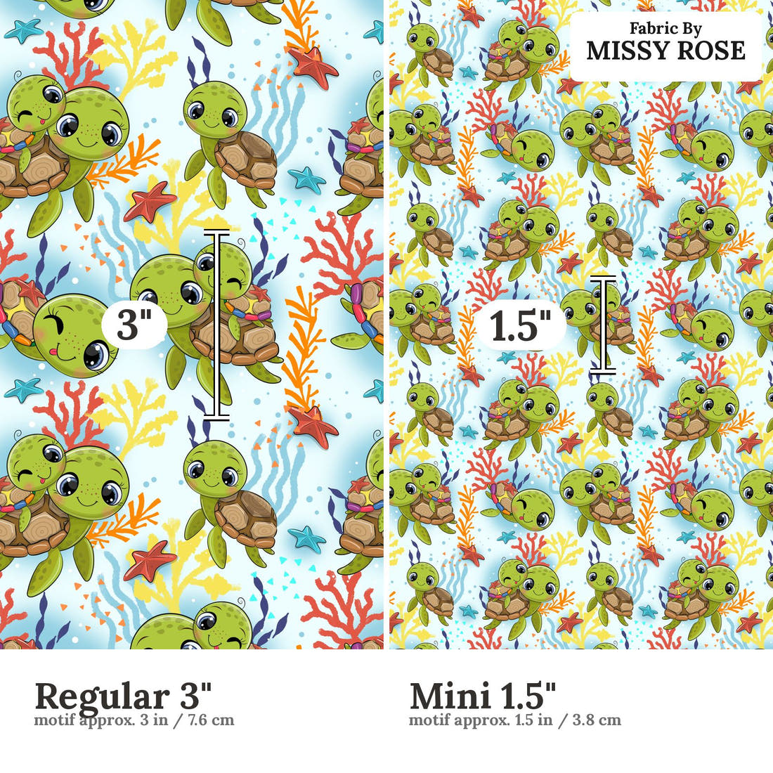 Design 541 Turtle Fabric size comparison - print scale | Fabric by Missy Rose
