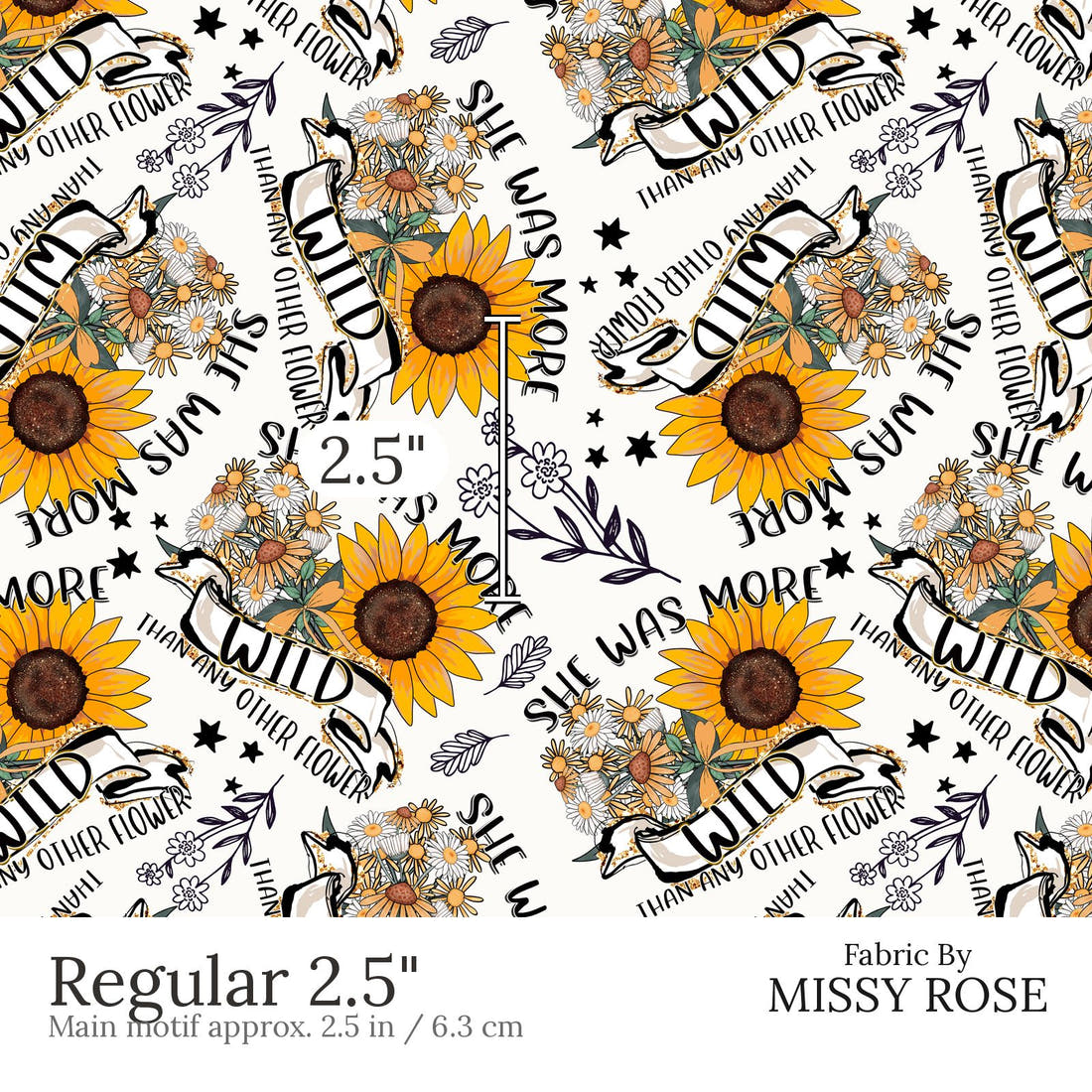 Design 542 Wildflower Fabric Regular 2.5 inch print scale guide | Fabric by Missy Rose