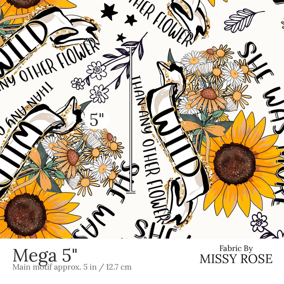 Design 542 Wildflower Fabric Mega 5 inch print scale guide | Fabric by Missy Rose