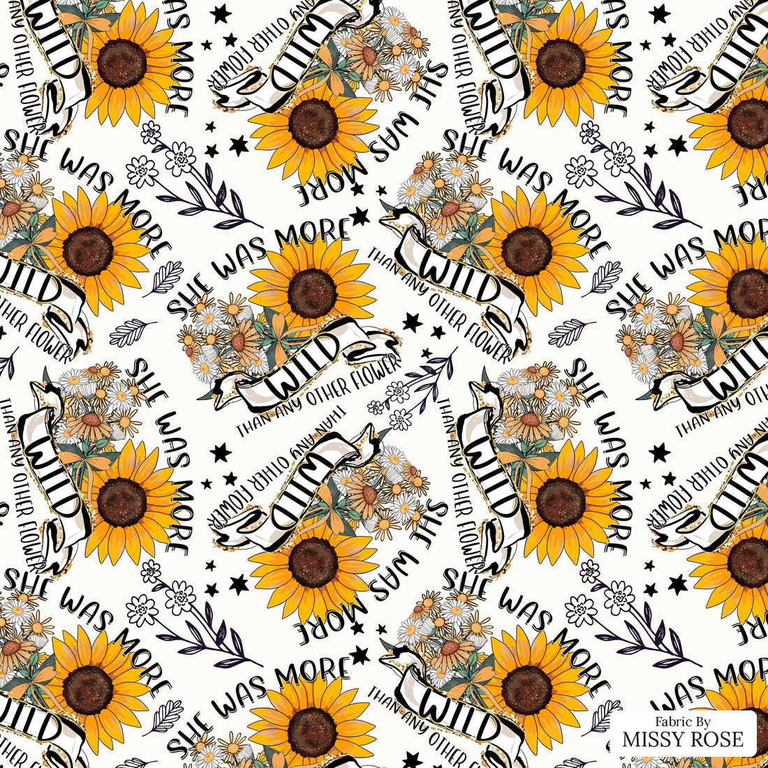 Design 542 Wildflower Fabric - flat view of the print, zoom in for detail | Fabric by Missy Rose