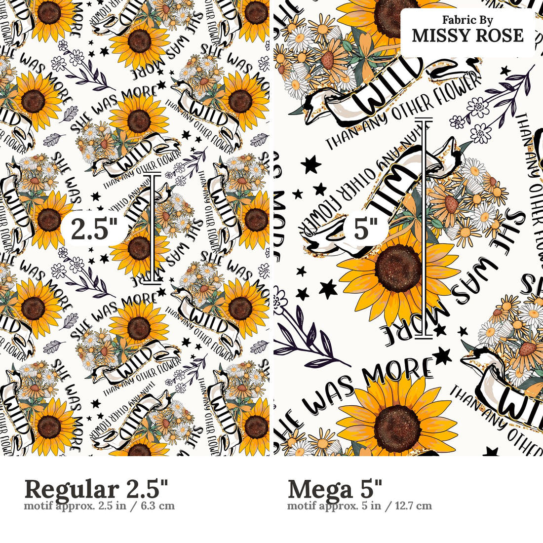 Design 542 Wildflower Fabric size comparison - print scale | Fabric by Missy Rose
