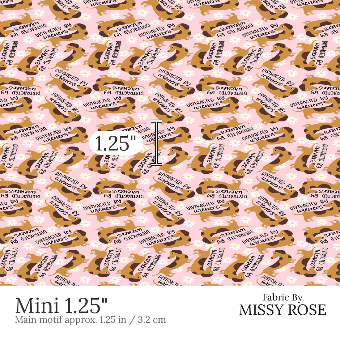 Design 543 Wiener Fabric Mini 1.25 inch print scale guide | Fabric by Missy Rose